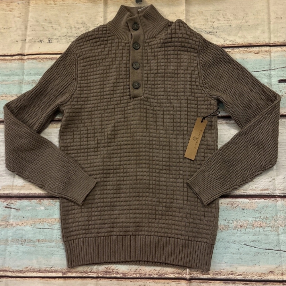NWT Ethan Pierce Men's Brown Sweater with Button Collar size S